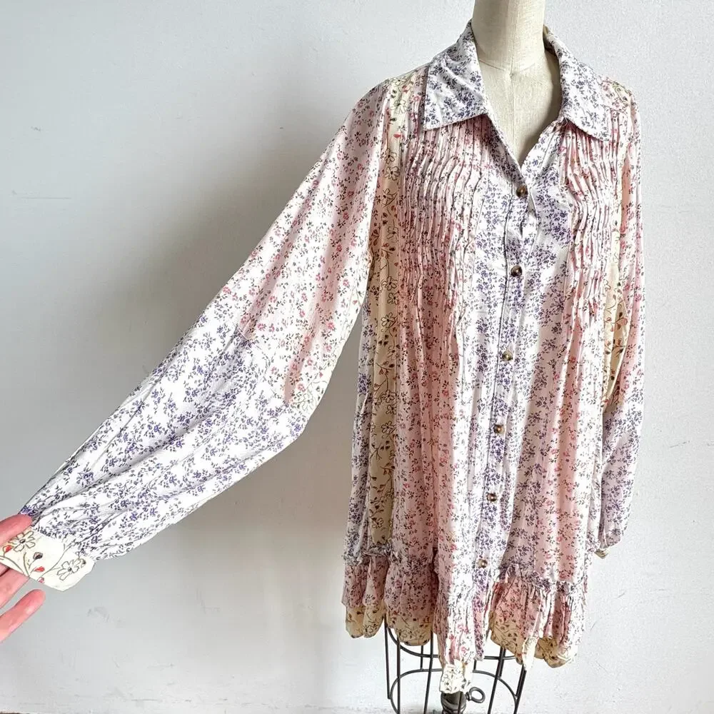 NWT FREE PEOPLE Lost In You Floral Print Ruffled Tunic